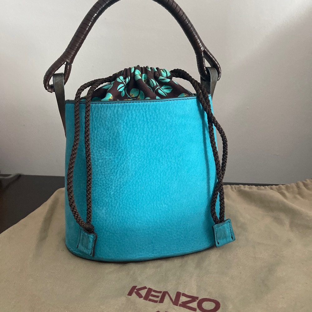 Kenzo Turquoise Leather Vintage Bucket Bag Women One Size